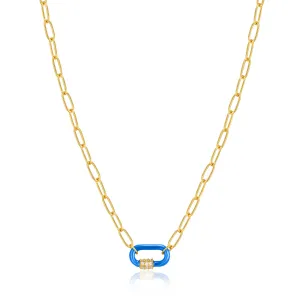 Neon Blue Enamel Carabiner Gold Necklace