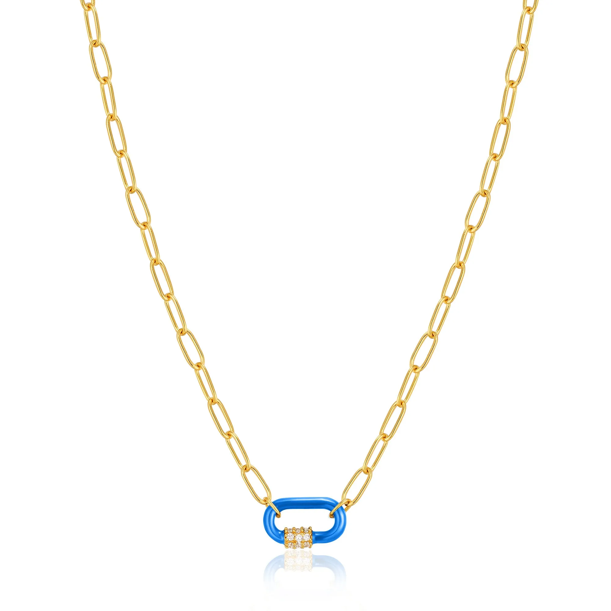 Neon Blue Enamel Carabiner Gold Necklace