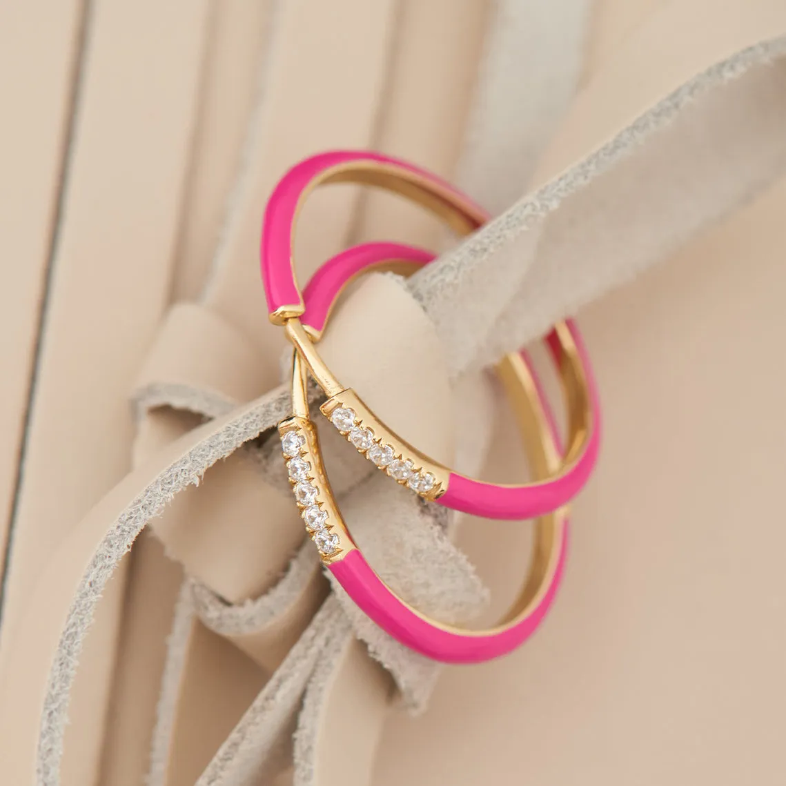 Neon Pink Enamel Gold Sparkle Hoop Earrings