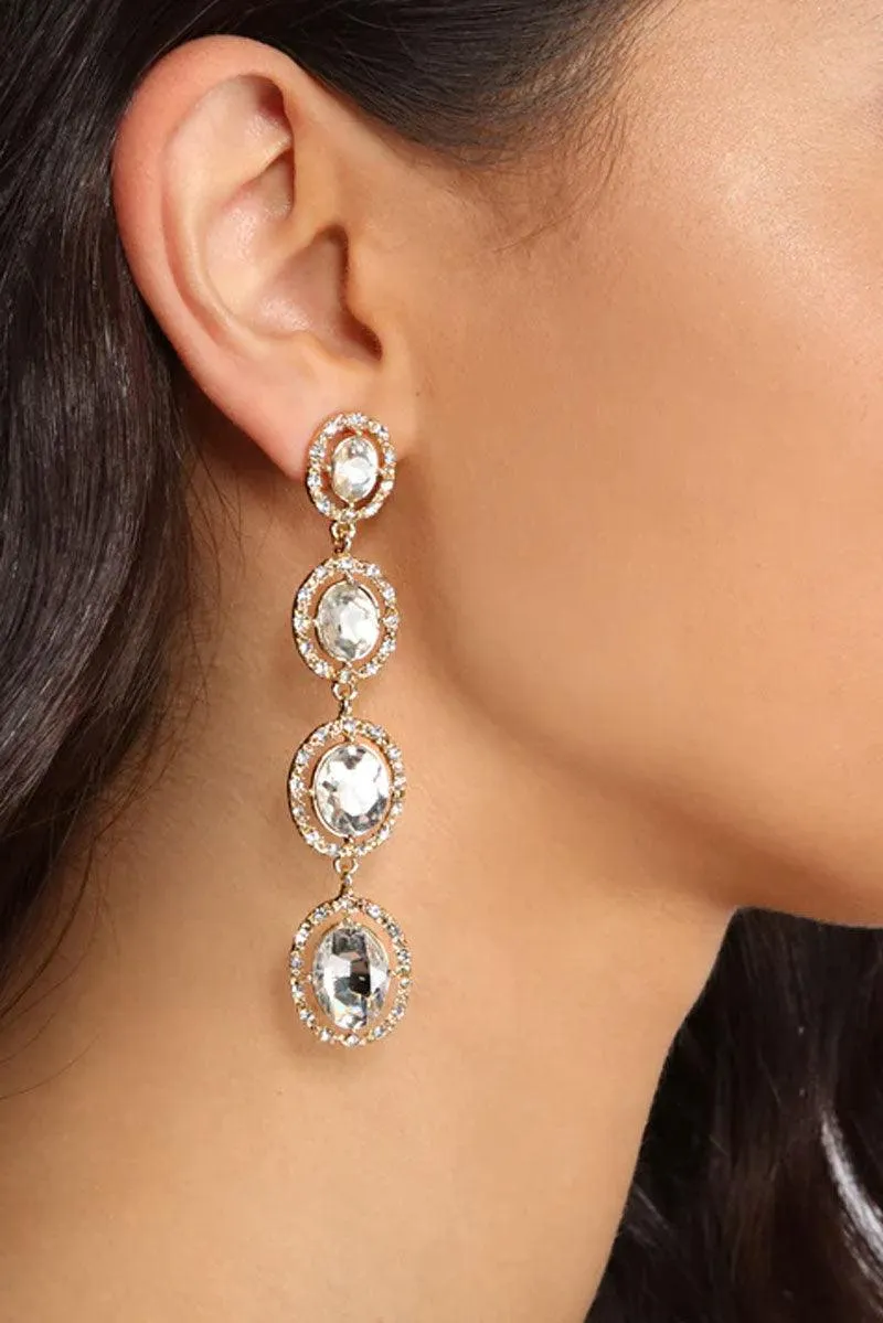 Oval Long Rhinestone Linear Earrings