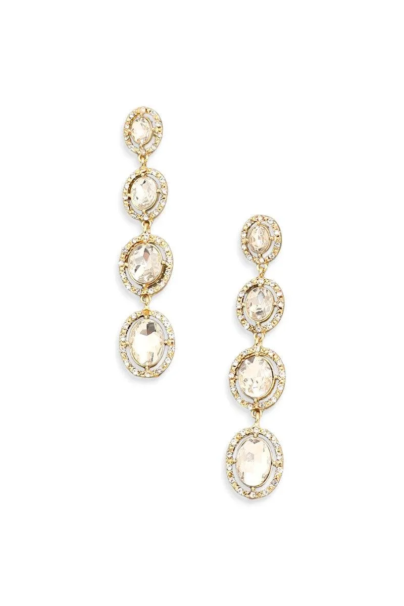 Oval Long Rhinestone Linear Earrings