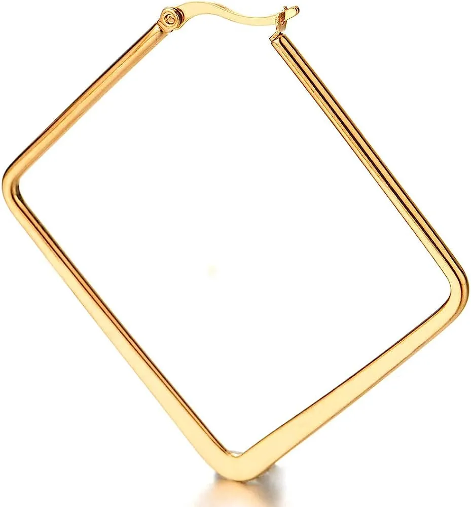 Pair Stainless Steel Gold Square Huggie Earrings for Women Girls