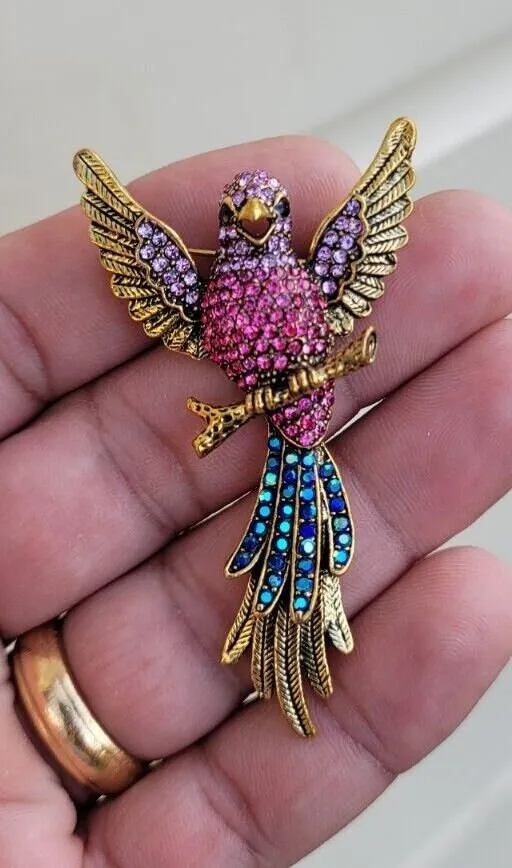 Parrot brooch vintage look celebrity broach gold silver plated lady pin k37 new