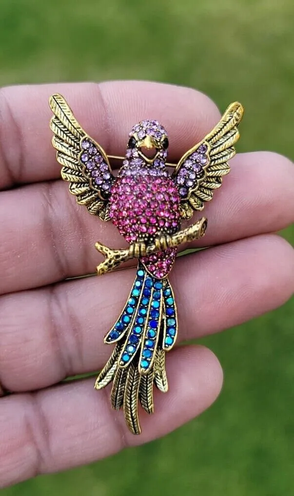 Parrot brooch vintage look celebrity broach gold silver plated lady pin k37 new