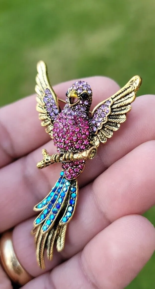 Parrot brooch vintage look celebrity broach gold silver plated lady pin k37 new