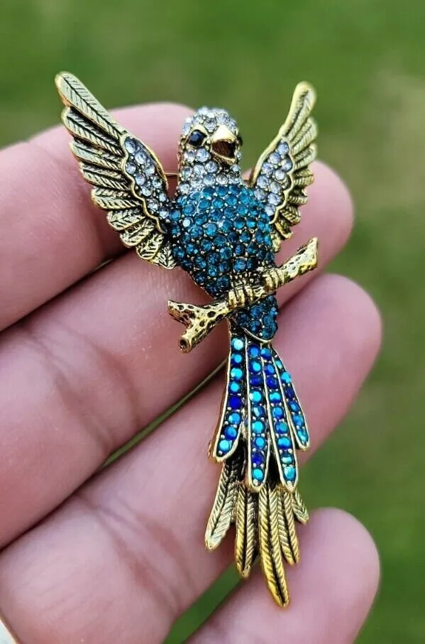 Parrot brooch vintage look celebrity broach gold silver plated lady pin k37 new