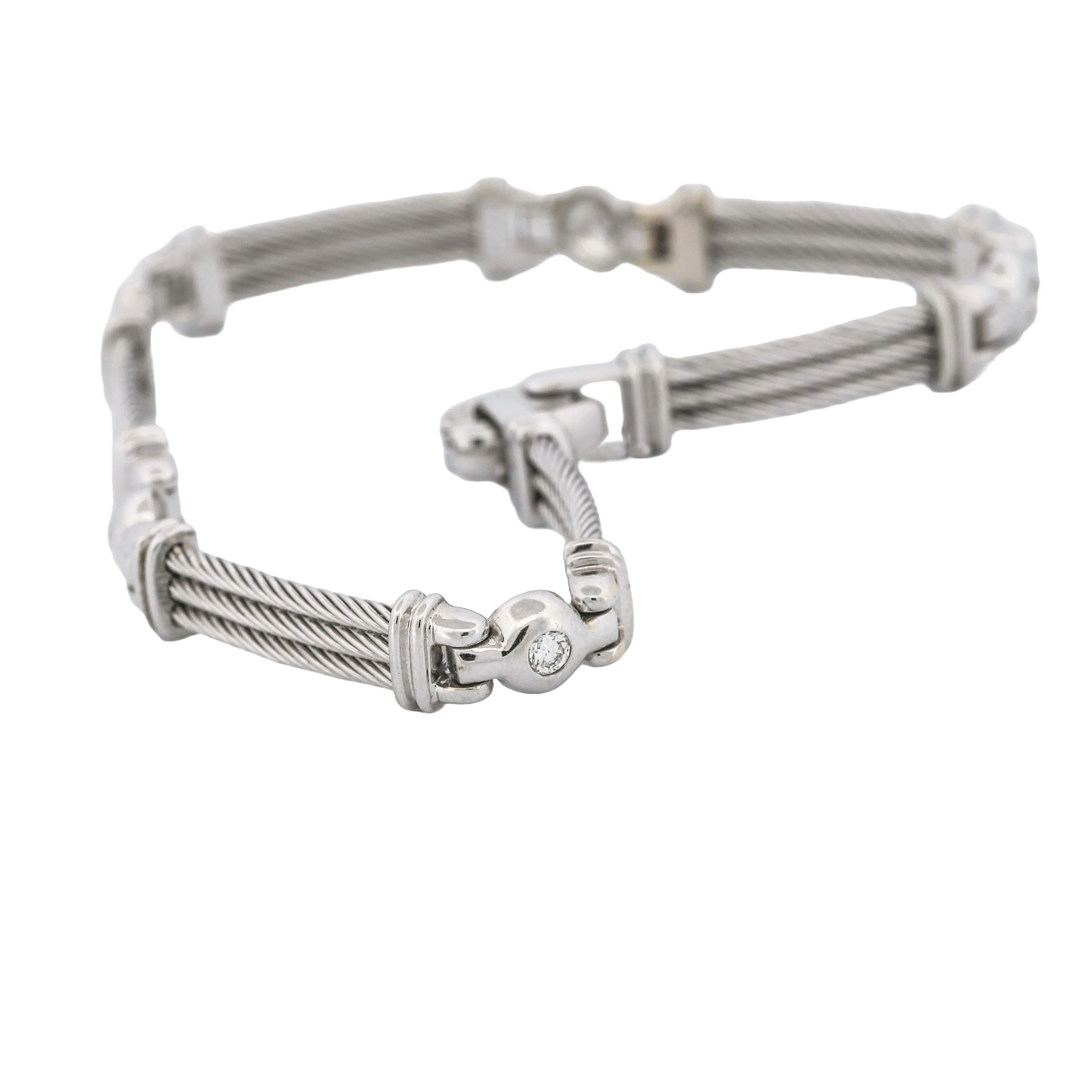 Philippe Charriol Diamond Cable Link Bracelet in 18k White Gold