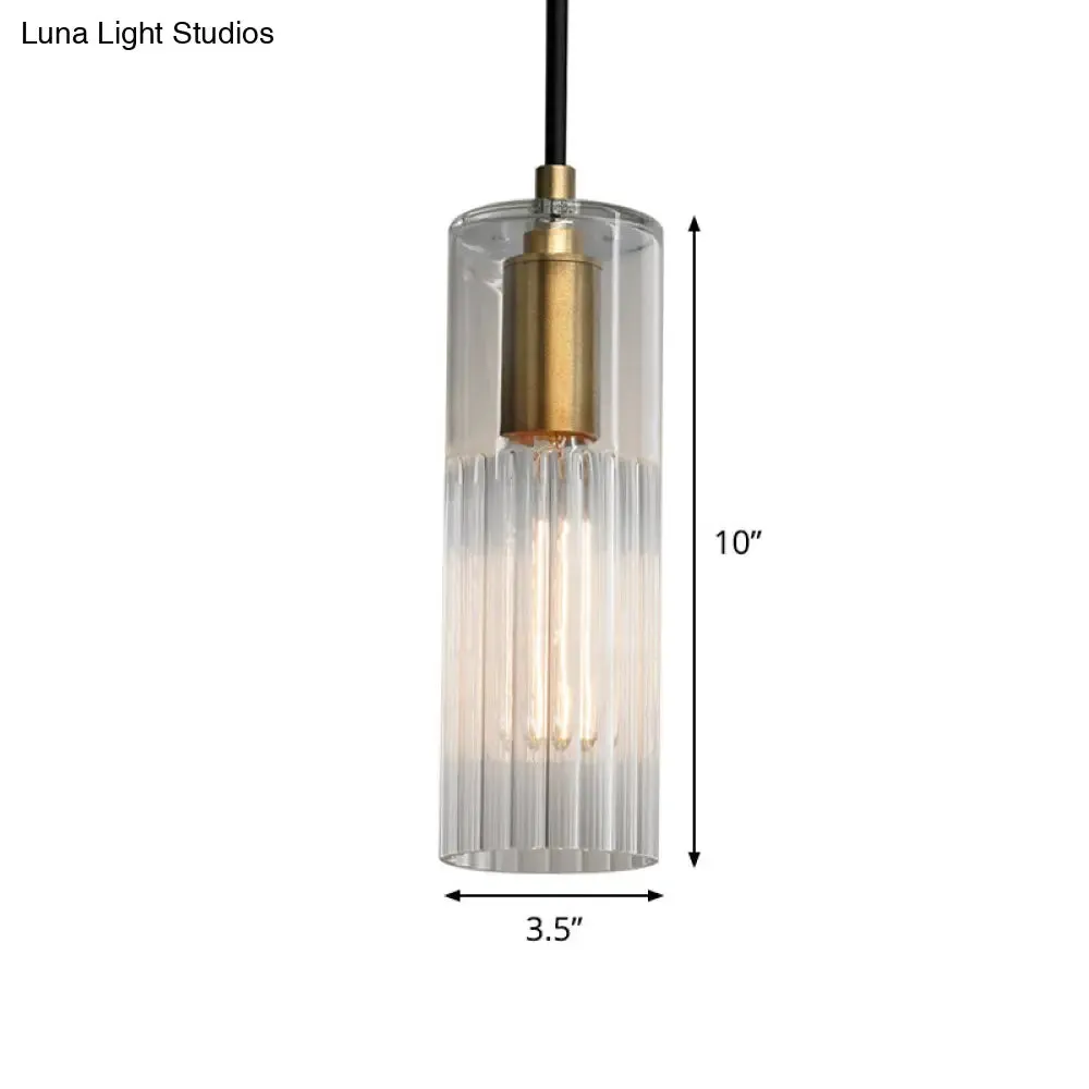 Prismatic Glass Pendant Lamp - Simple Tube Design, White - Ideal for Bedroom - Brass Finish