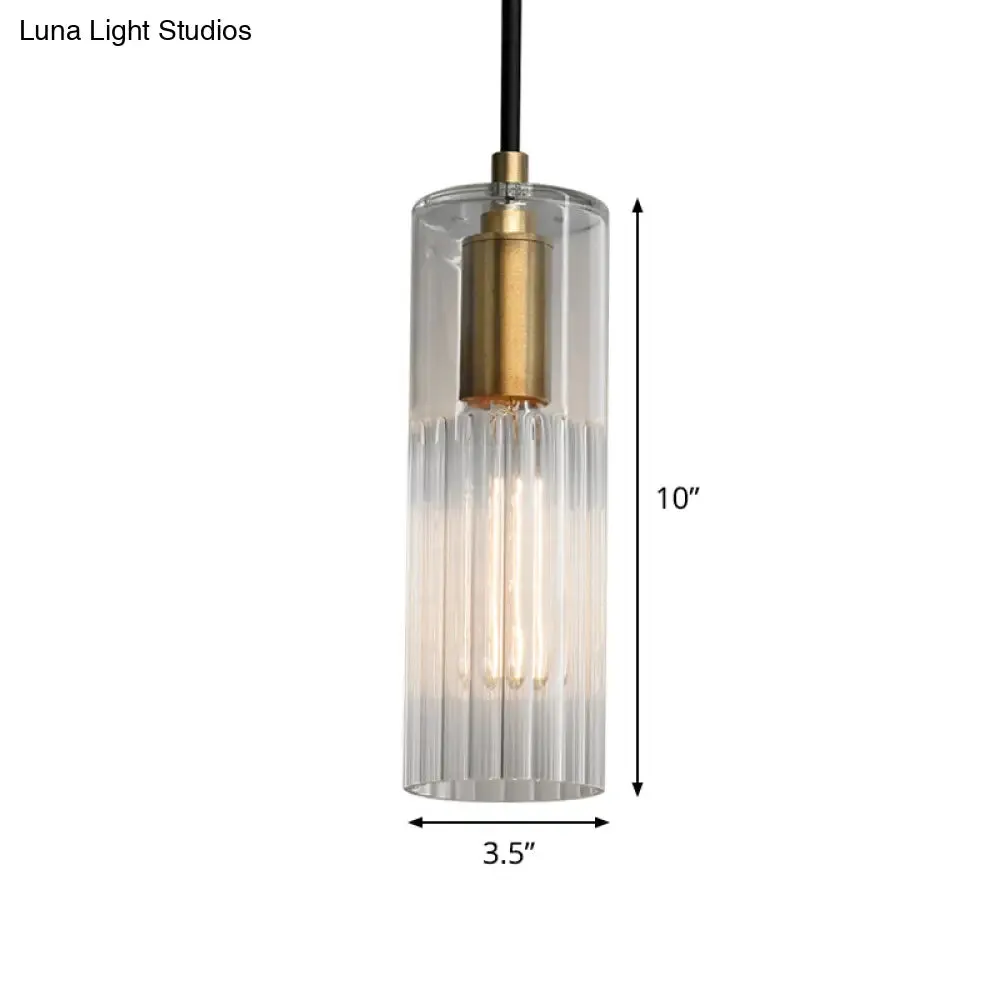 Prismatic Glass Pendant Lamp - Simple Tube Design, White - Ideal for Bedroom - Brass Finish