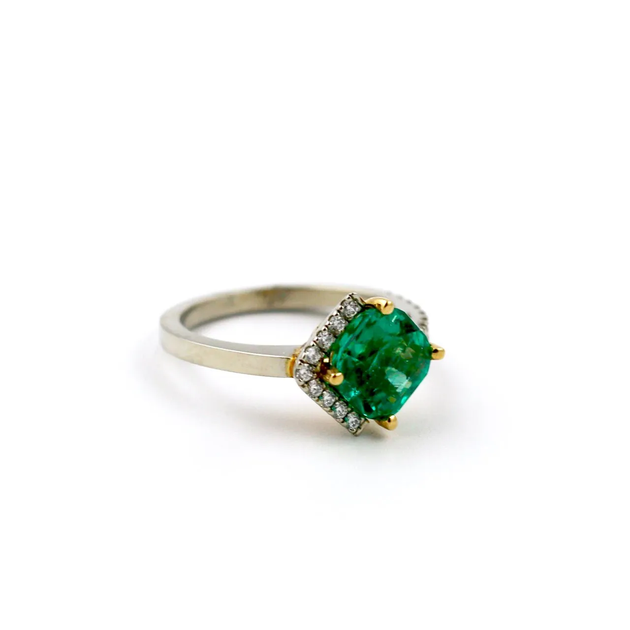 Radiant-Cut 14 KT White Gold Emerald x Pave Diamond Ring