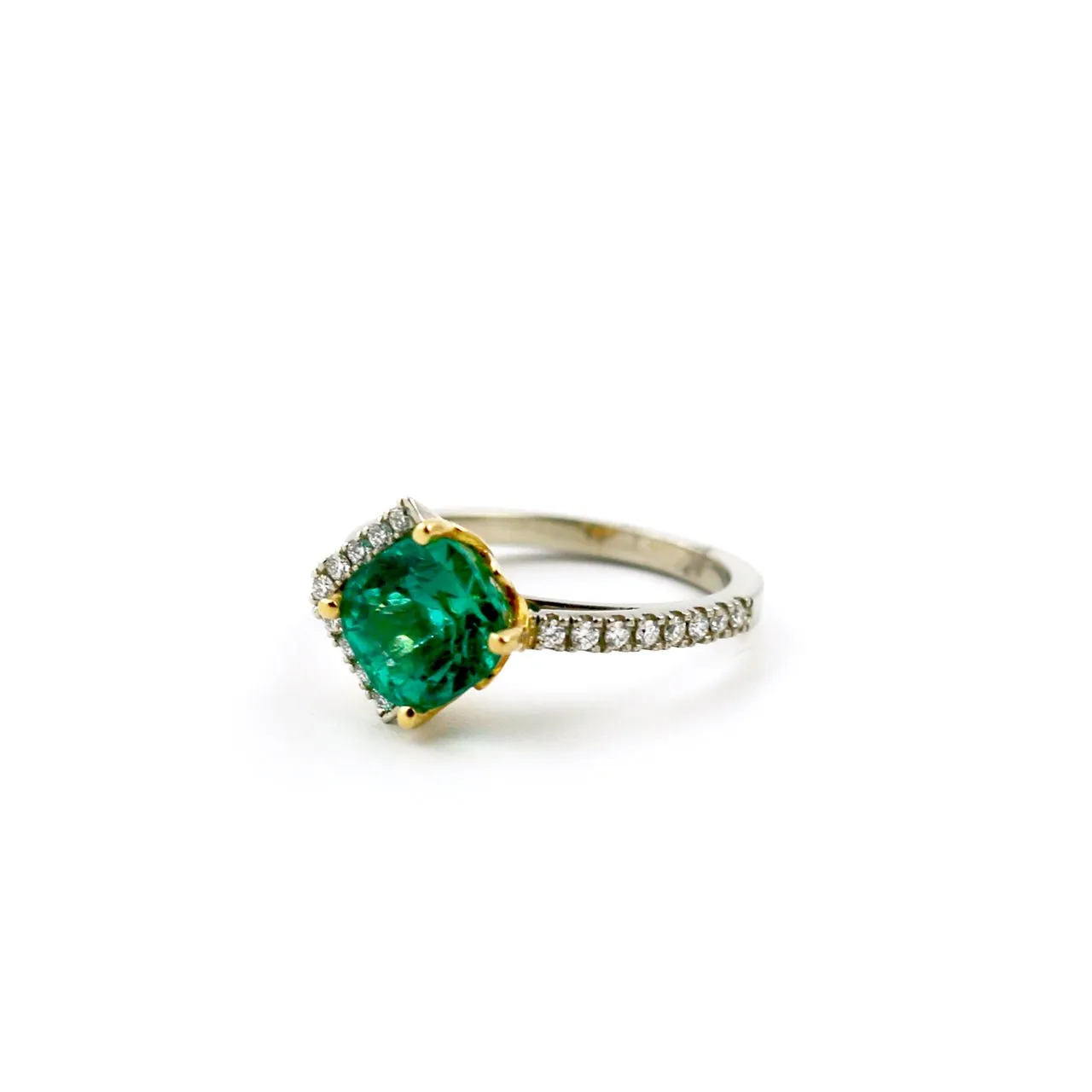 Radiant-Cut 14 KT White Gold Emerald x Pave Diamond Ring