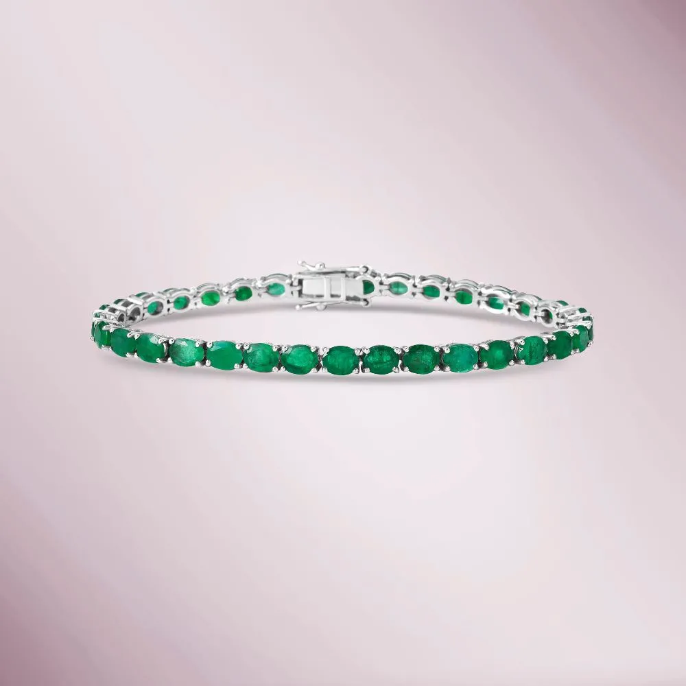 Ready to Ship Oval Shape Emerald Tennis Bracelet (11.00 ct.) 4-Prongs Setting in 14K Gold