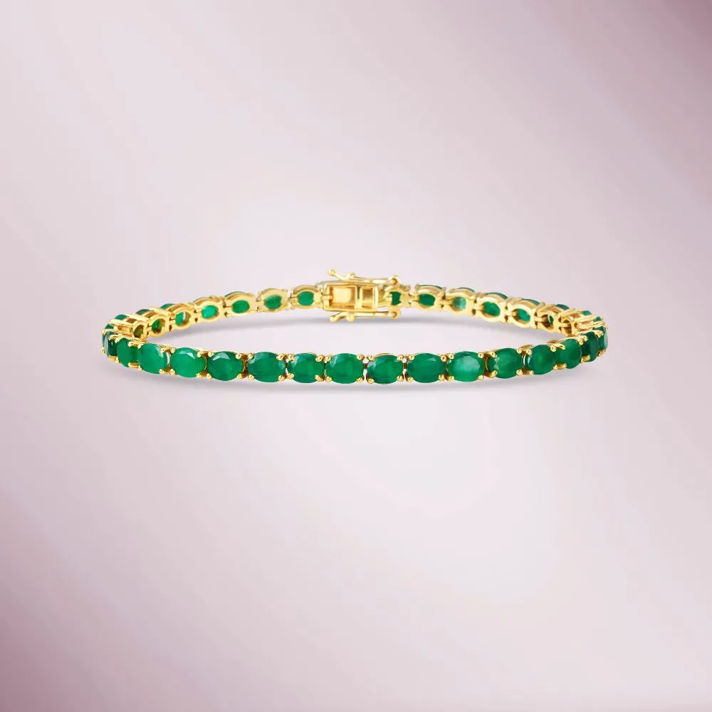 Ready to Ship Oval Shape Emerald Tennis Bracelet (11.00 ct.) 4-Prongs Setting in 14K Gold