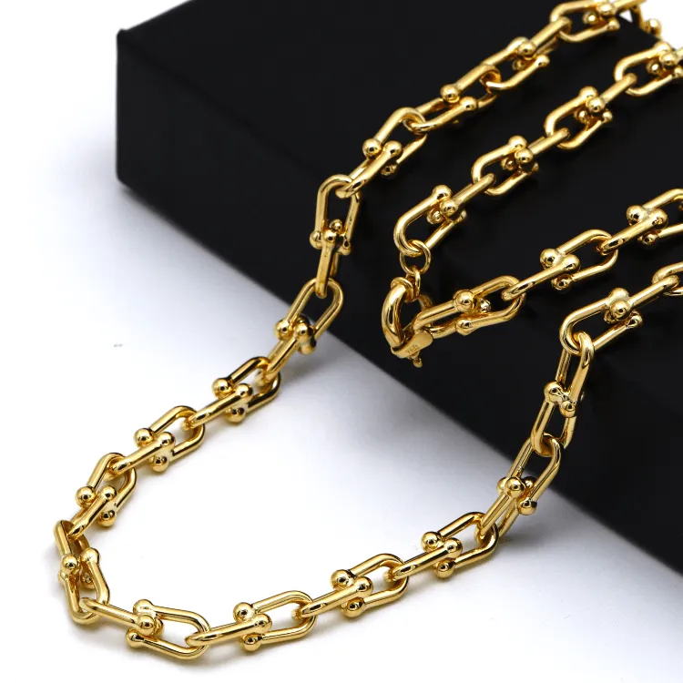 Real Gold GZTF Bold Chunky Solid Hardware Necklace With Luxury Round Lock 4751 (40 C.M) N1439