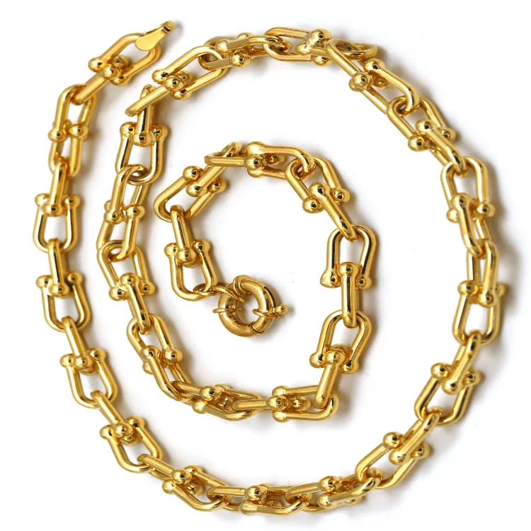 Real Gold GZTF Bold Chunky Solid Hardware Necklace With Luxury Round Lock 4751 (40 C.M) N1439