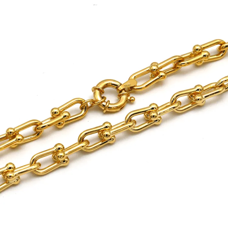 Real Gold GZTF Bold Chunky Solid Hardware Necklace With Luxury Round Lock 4751 (40 C.M) N1439