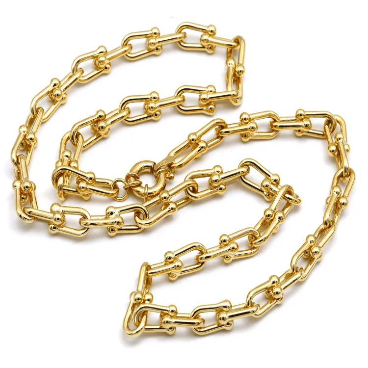 Real Gold GZTF Bold Chunky Solid Hardware Necklace With Luxury Round Lock 4751 (40 C.M) N1439