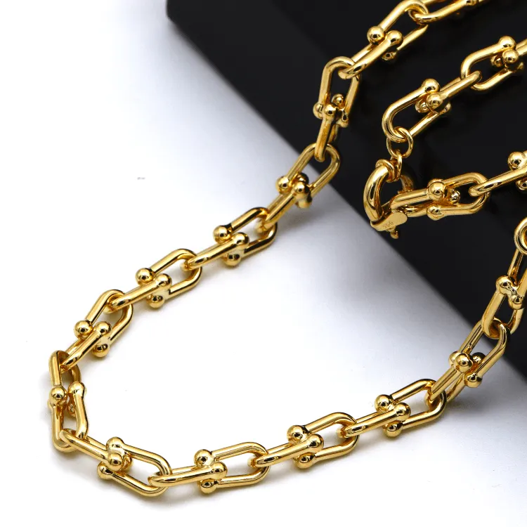 Real Gold GZTF Bold Chunky Solid Hardware Necklace With Luxury Round Lock 4751 (40 C.M) N1439