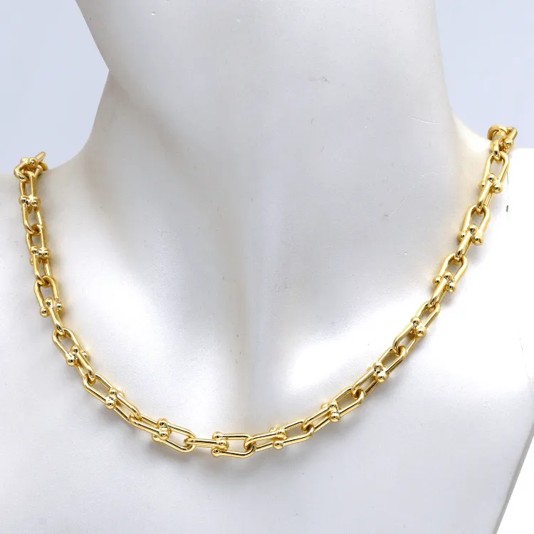 Real Gold GZTF Bold Chunky Solid Hardware Necklace With Luxury Round Lock 4751 (40 C.M) N1439