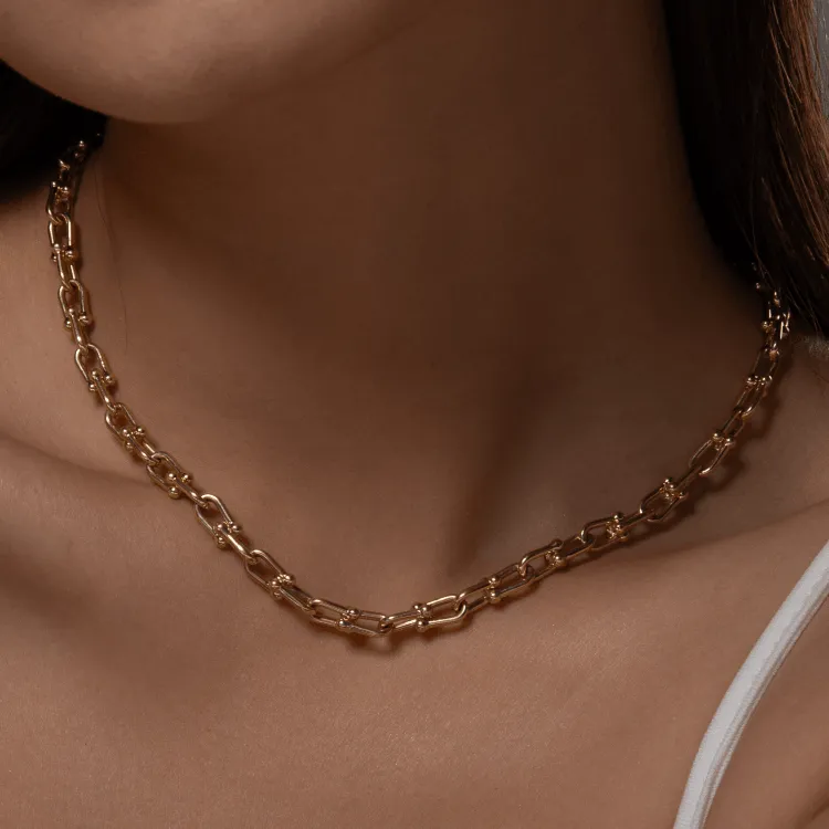 Real Gold GZTF Bold Chunky Solid Hardware Necklace With Luxury Round Lock 4751 (50 C.M) N1440