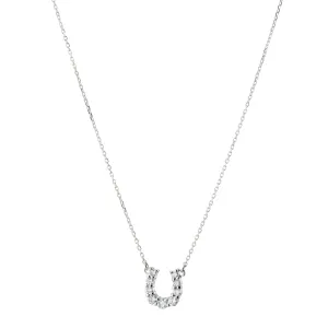 Reclaimed 18K White Gold and Round Diamond Horseshoe Necklace