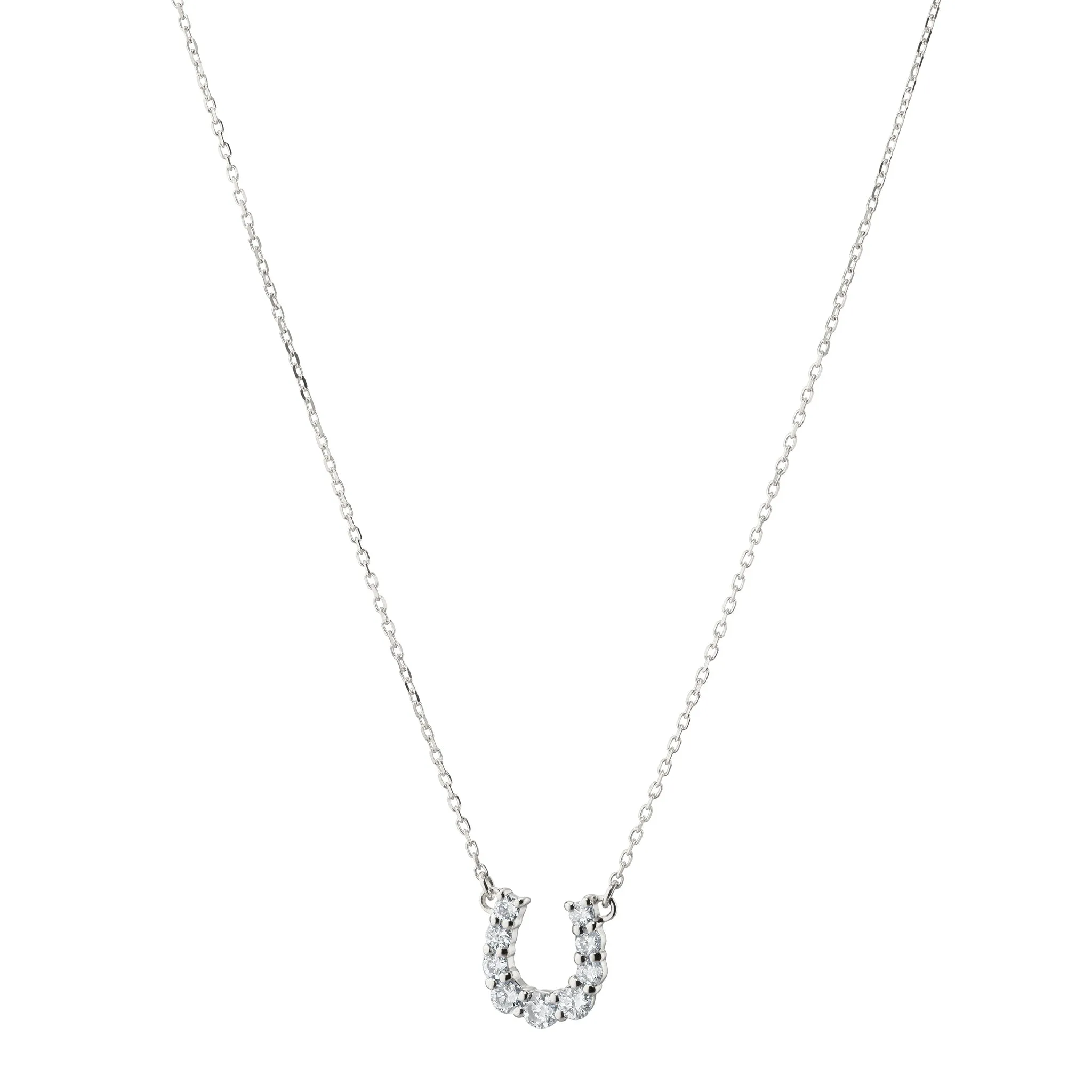 Reclaimed 18K White Gold and Round Diamond Horseshoe Necklace