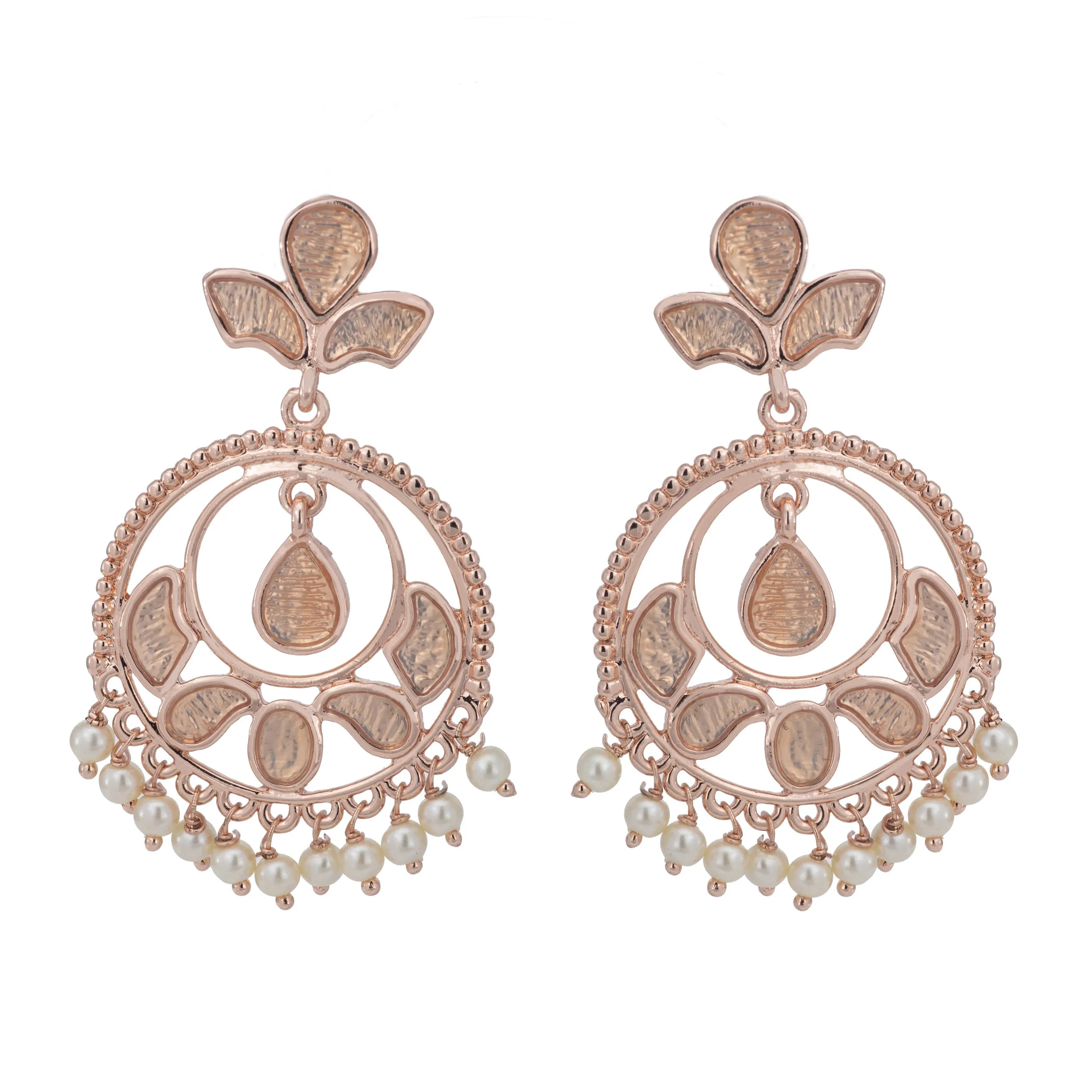 Rose Gold Stylish Fancy Party Wear Pearl Earrings