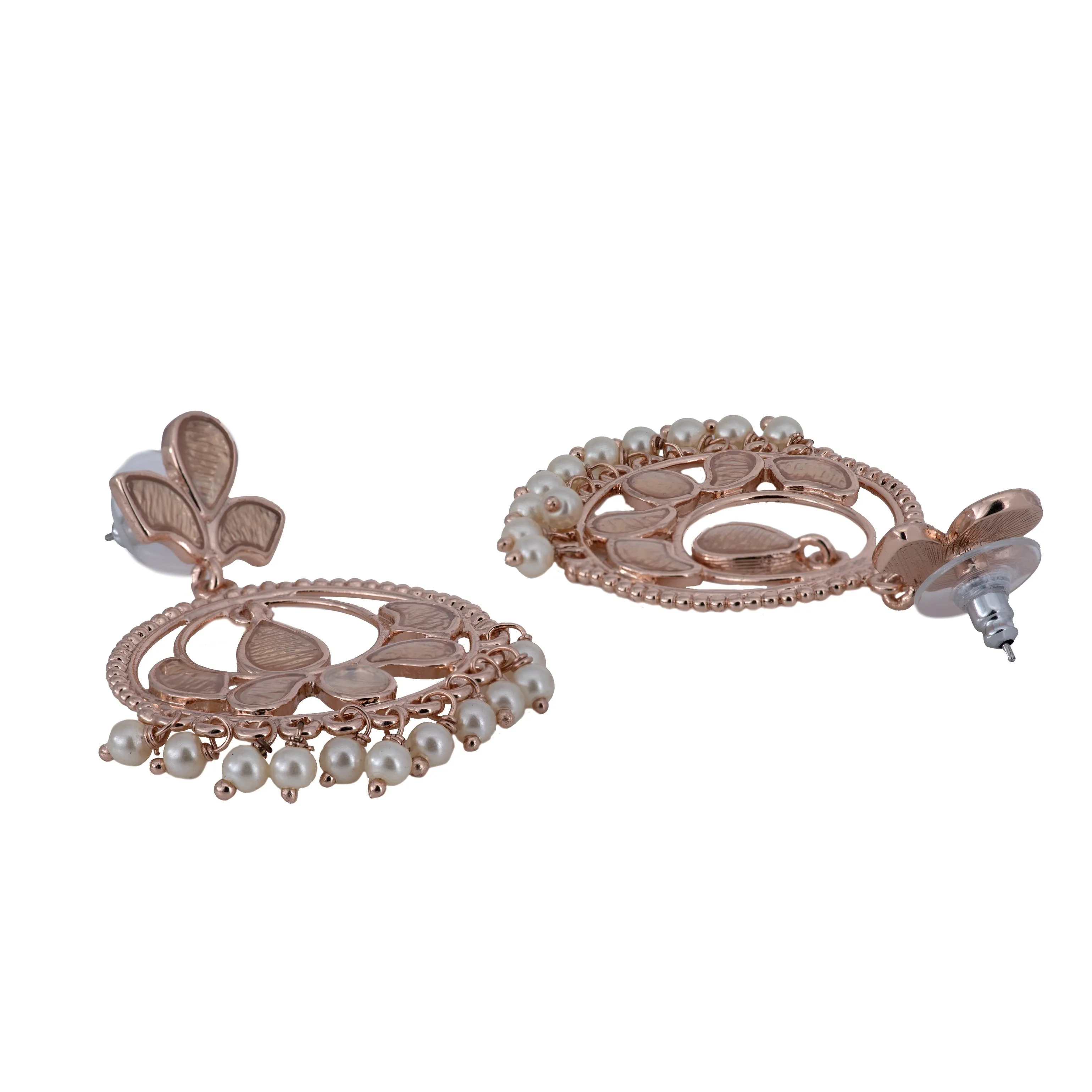 Rose Gold Stylish Fancy Party Wear Pearl Earrings