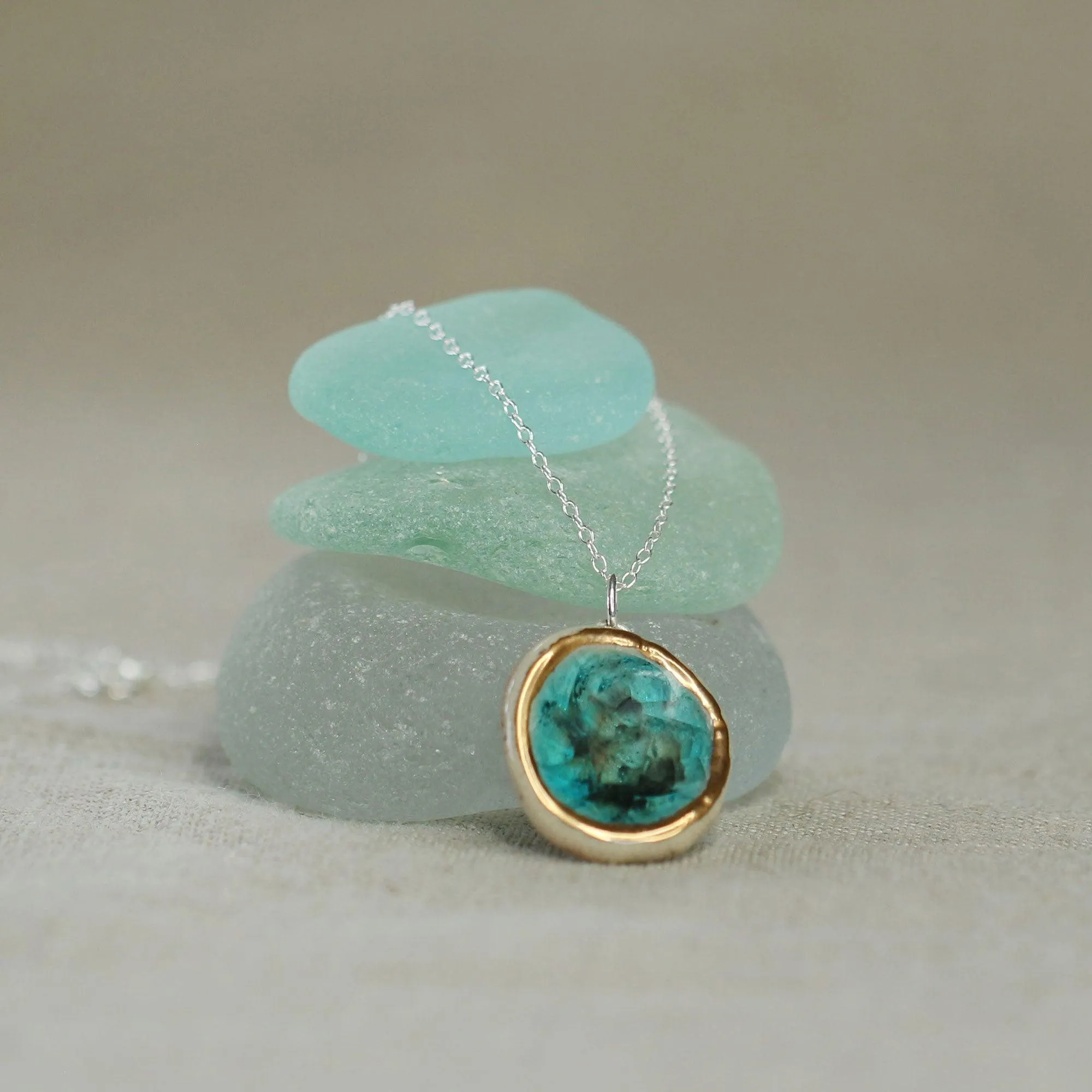 Round Turquoise Reef Sterling Silver Pendant Large