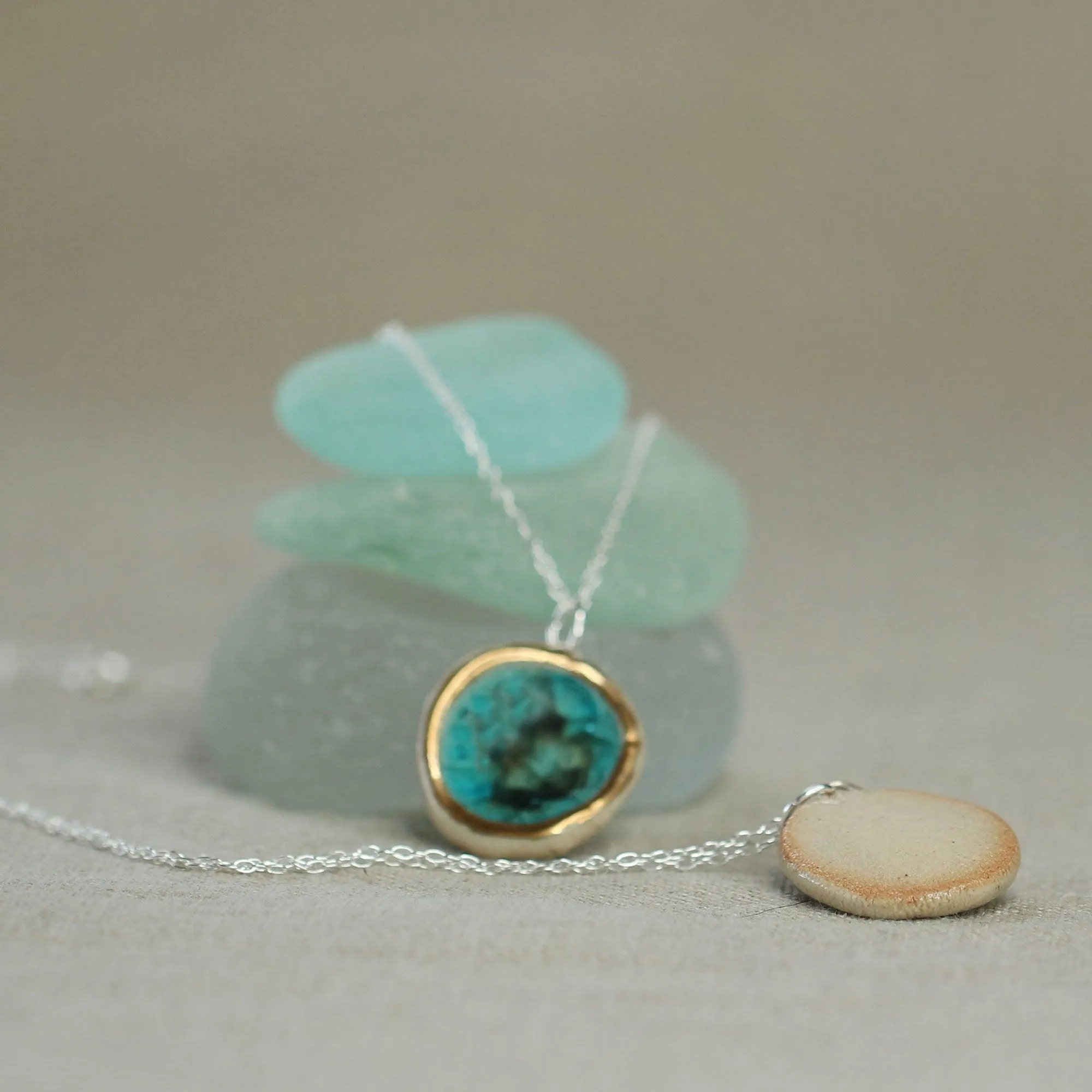 Round Turquoise Reef Sterling Silver Pendant Large