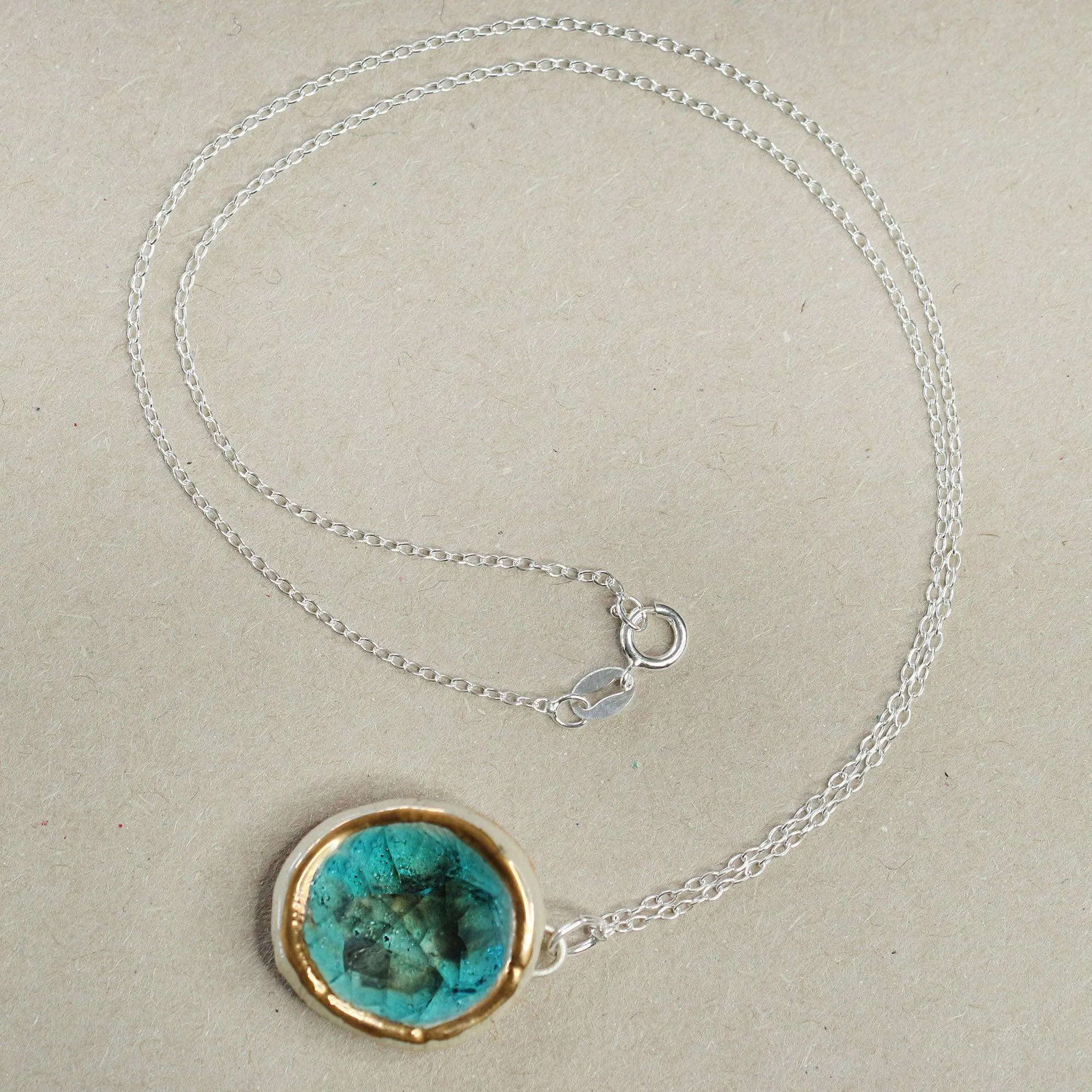 Round Turquoise Reef Sterling Silver Pendant Large