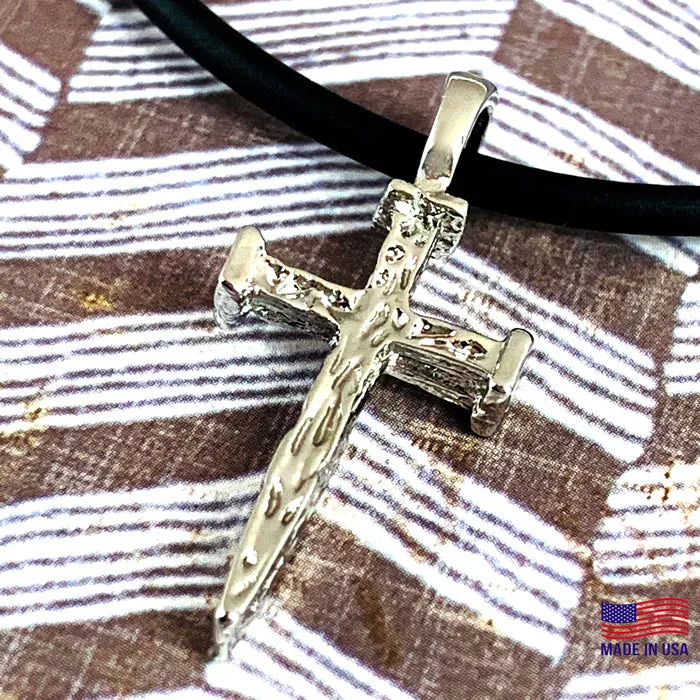 Rugged Nail Cross Necklace Rhodium Metal Finish