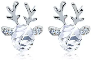 Set Elk Reindeer Antlers Crystal Stud Earrings Christmas for Women Girl Teens Gift Jewelry Cubic Zirconia Rhinestone Luxury Christmas Earring Colorful Xmas Dainty Silver Color