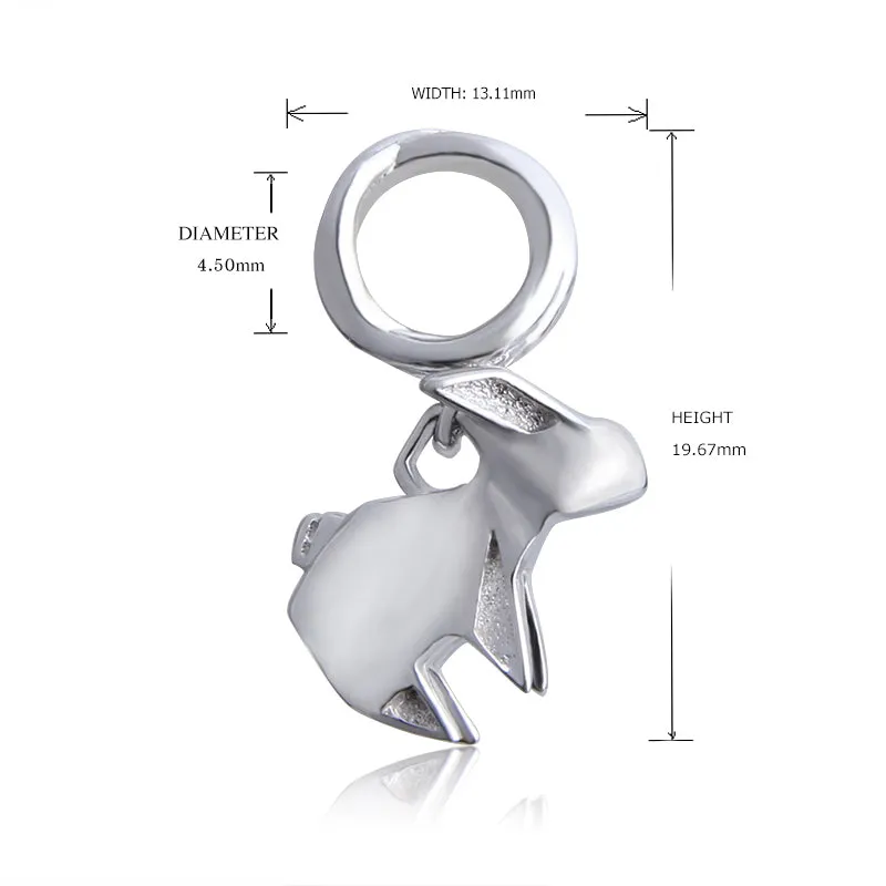 Shiny Origami Rabbit Dangle Charm 925 Sterling Silver