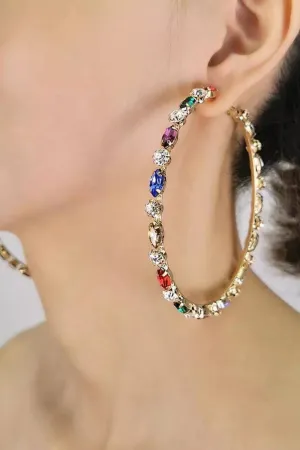 Shiny Rhinestone Gems Statement Huge Hoop Earrings