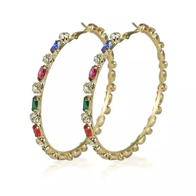 Shiny Rhinestone Gems Statement Huge Hoop Earrings