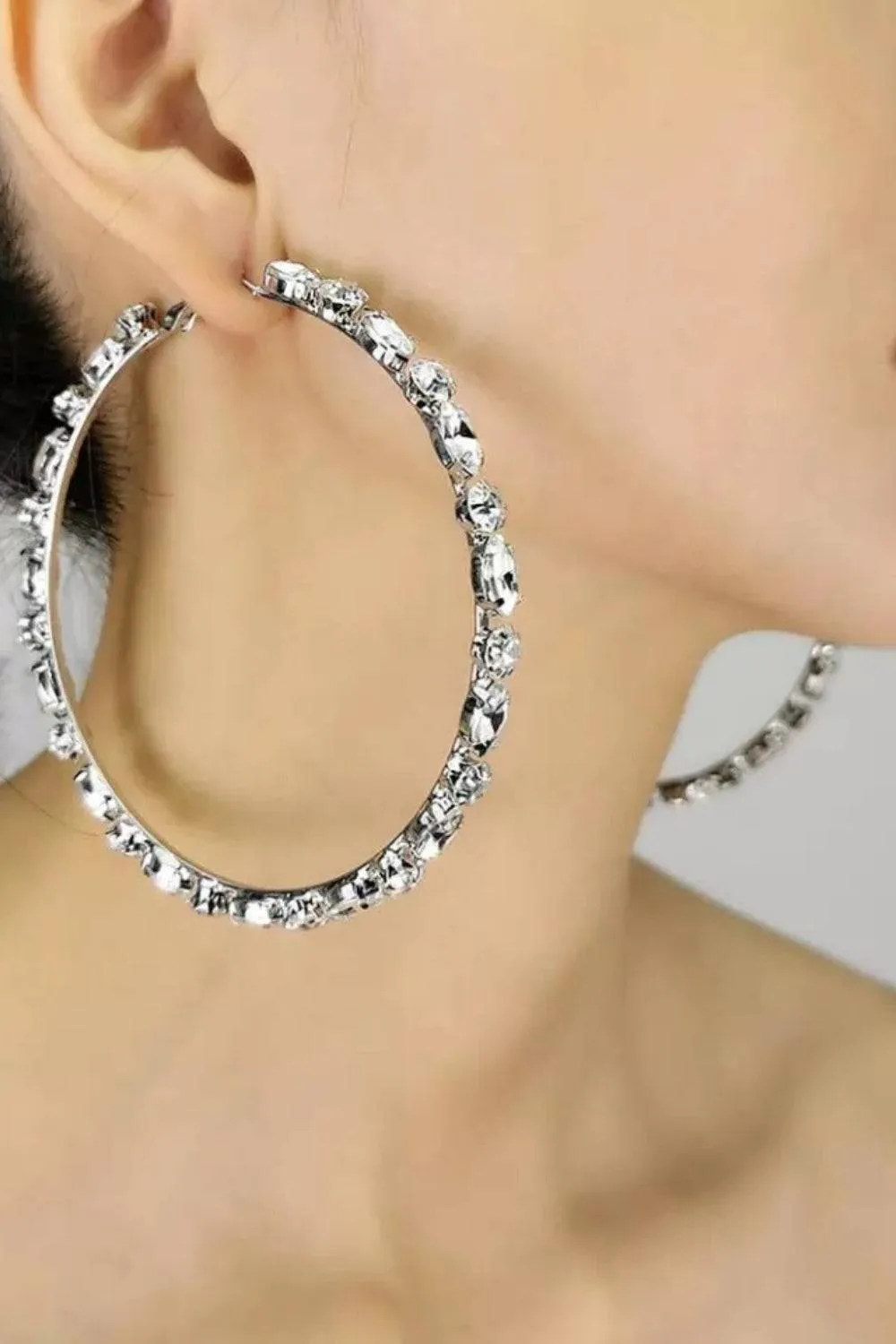 Shiny Rhinestone Gems Statement Huge Hoop Earrings