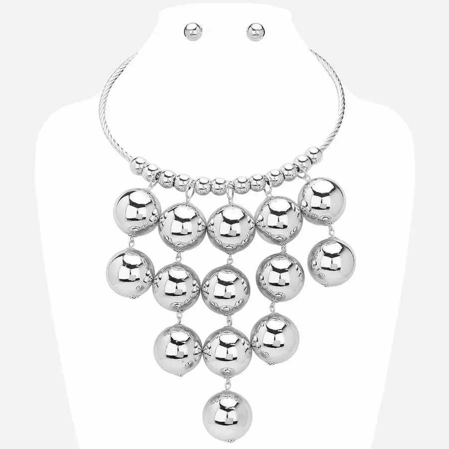 Silver Bauble Ball Necklace Set for Women