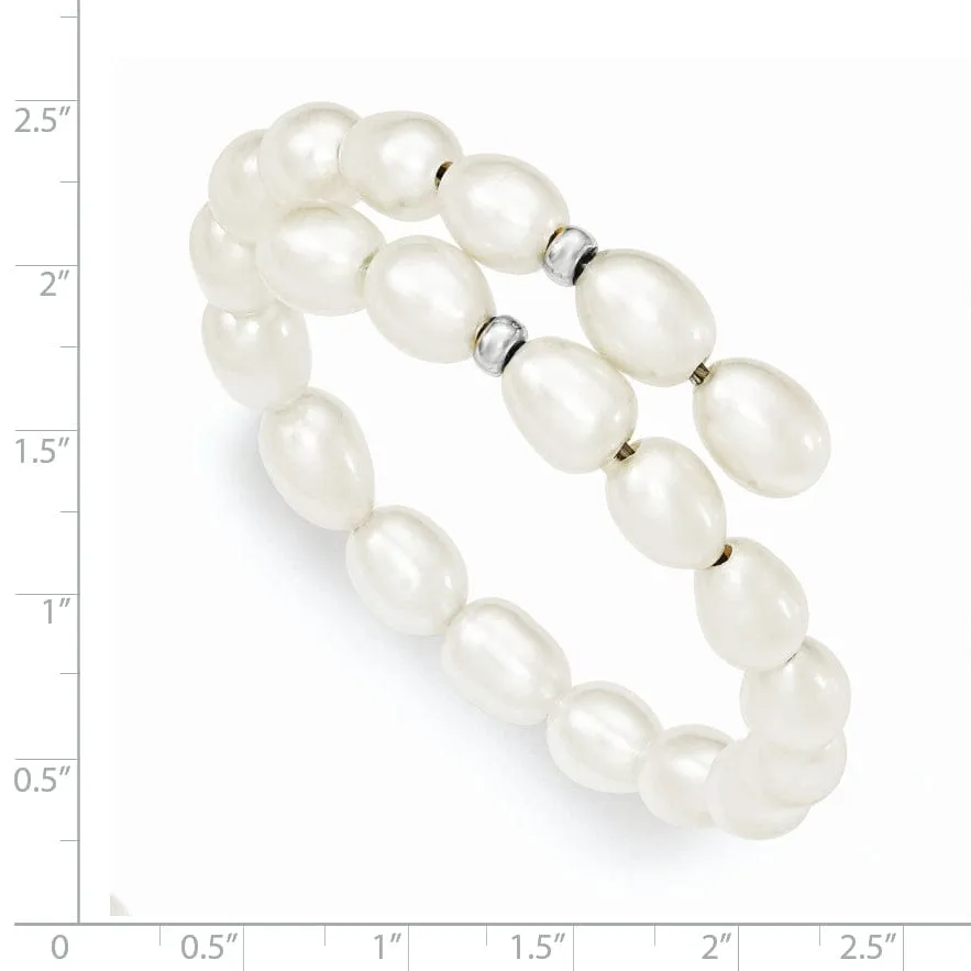 Silver Fresh Water Rice Pearl Flexible Bracelet