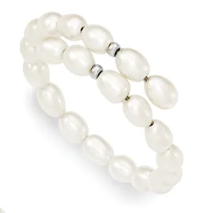 Silver Fresh Water Rice Pearl Flexible Bracelet