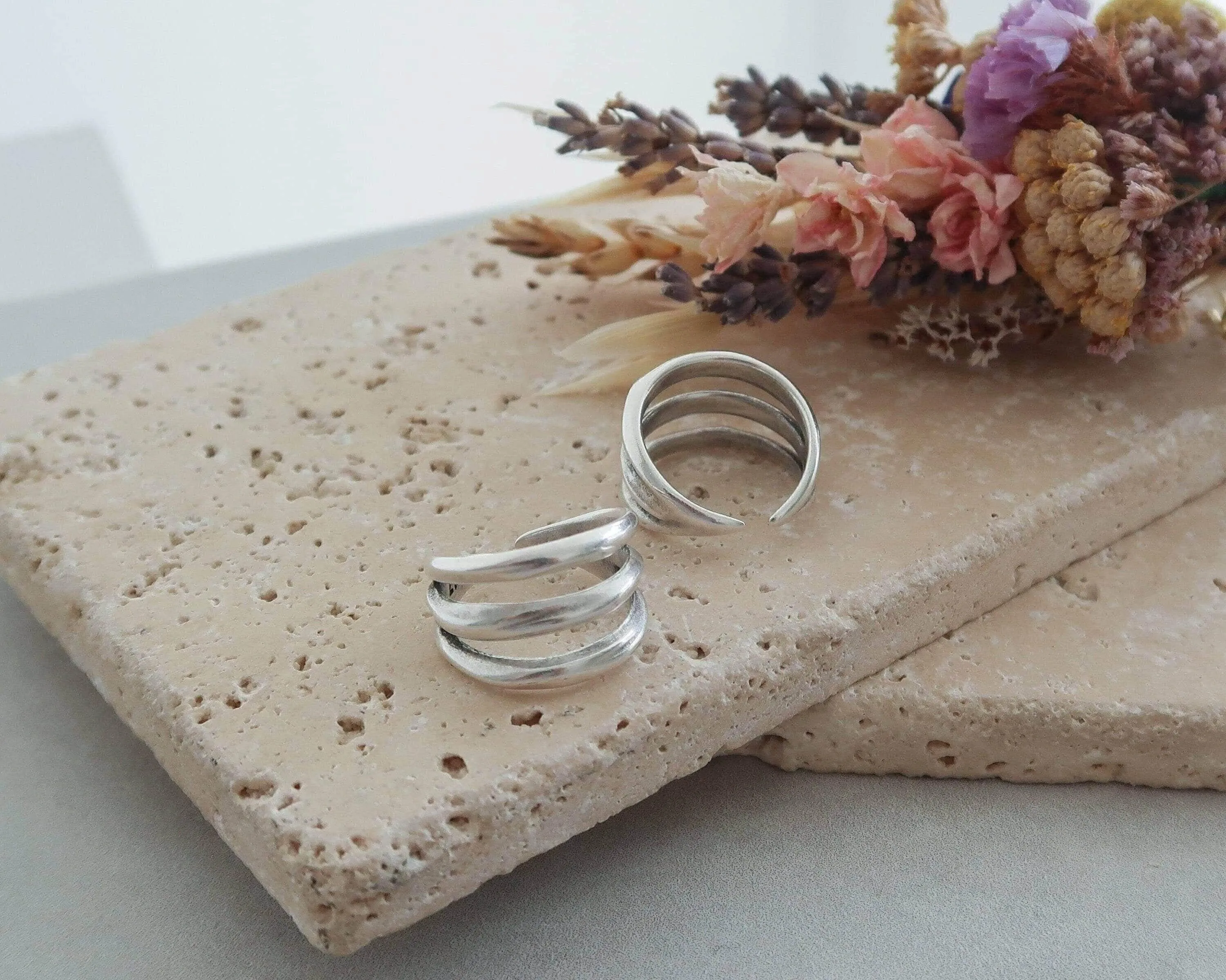 Silver Long Parallel 2 or 3 Lines Ring