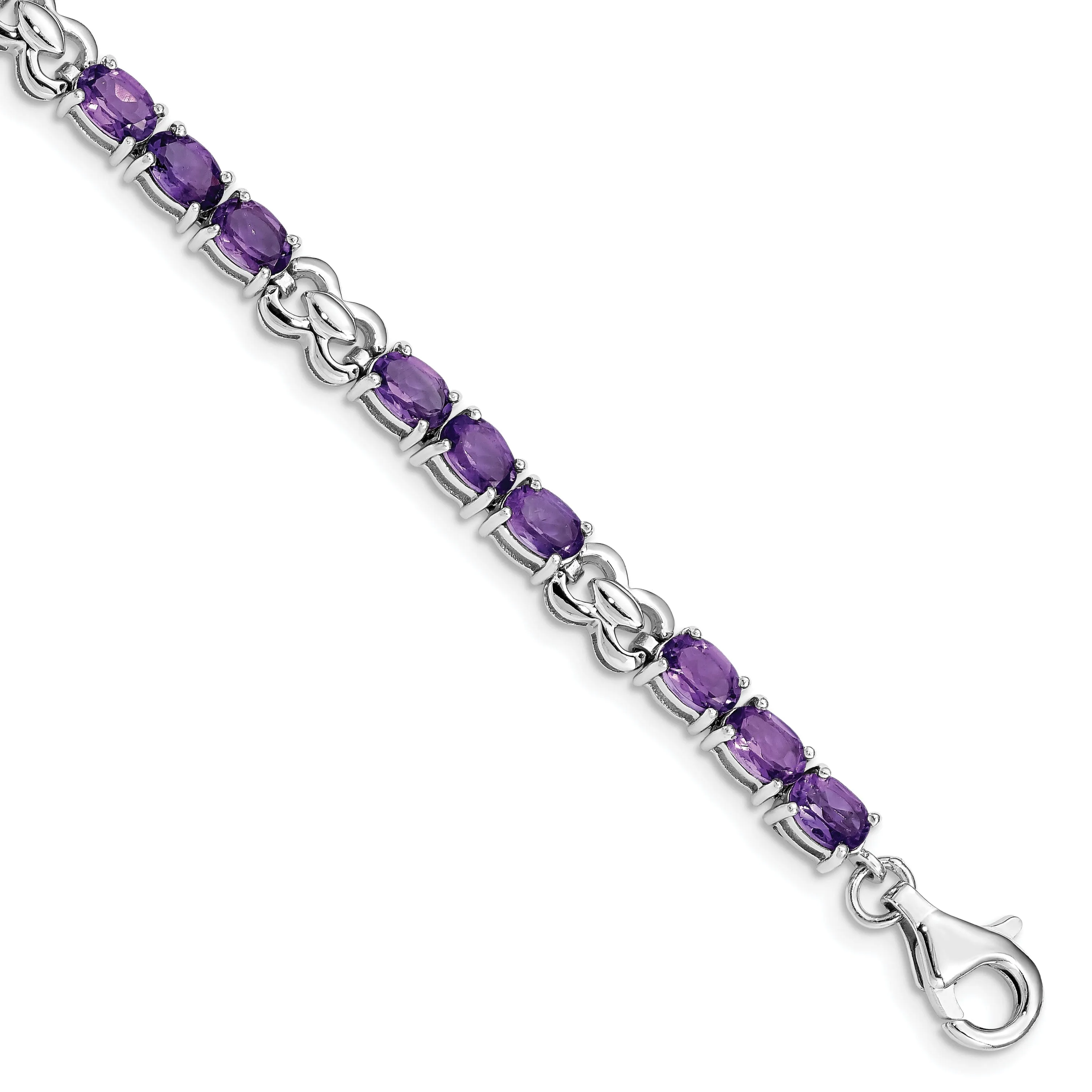 Silver Oval Genuine Amethyst Gemstone Bracelet