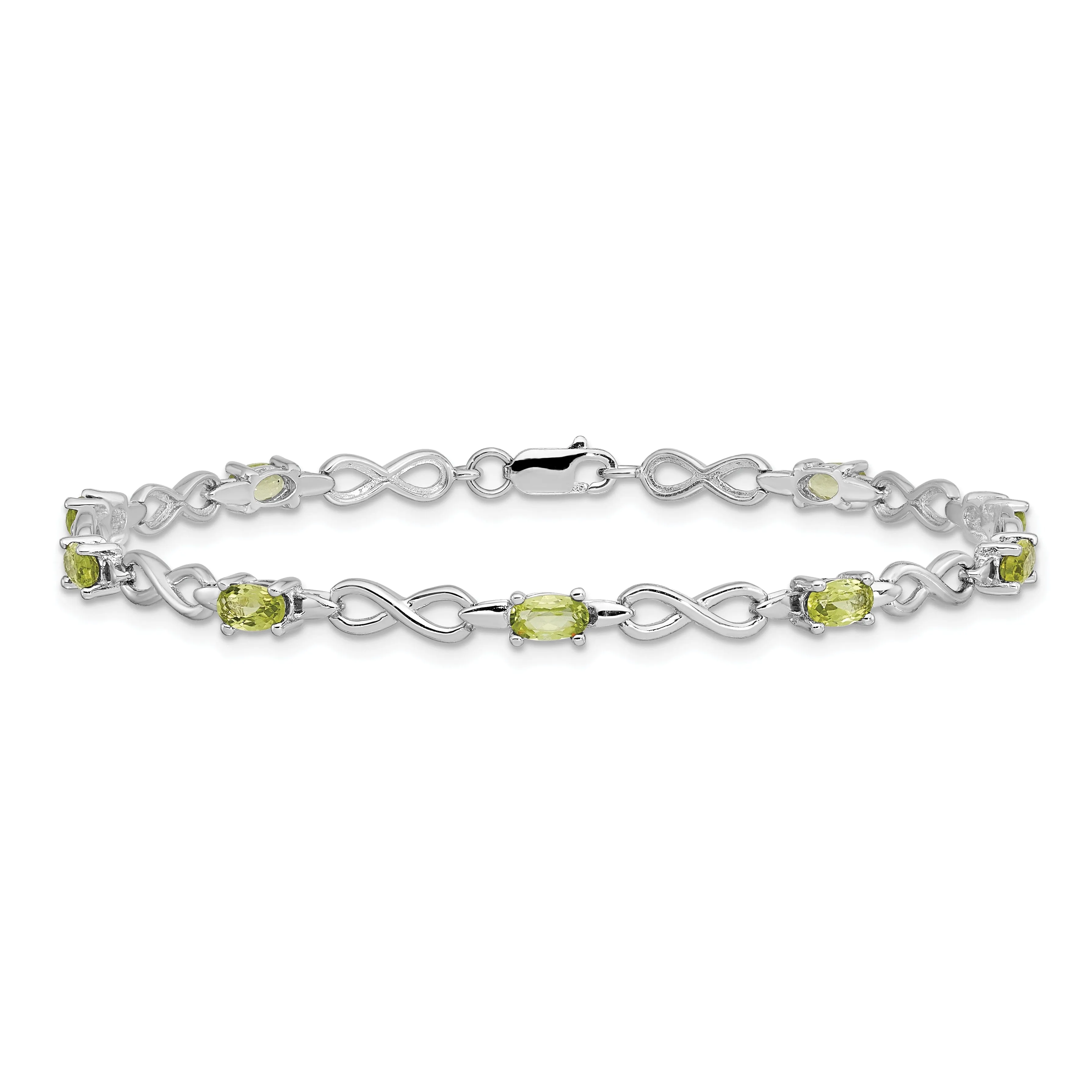 Silver Peridot Gemstone Round Diamond Bracelet