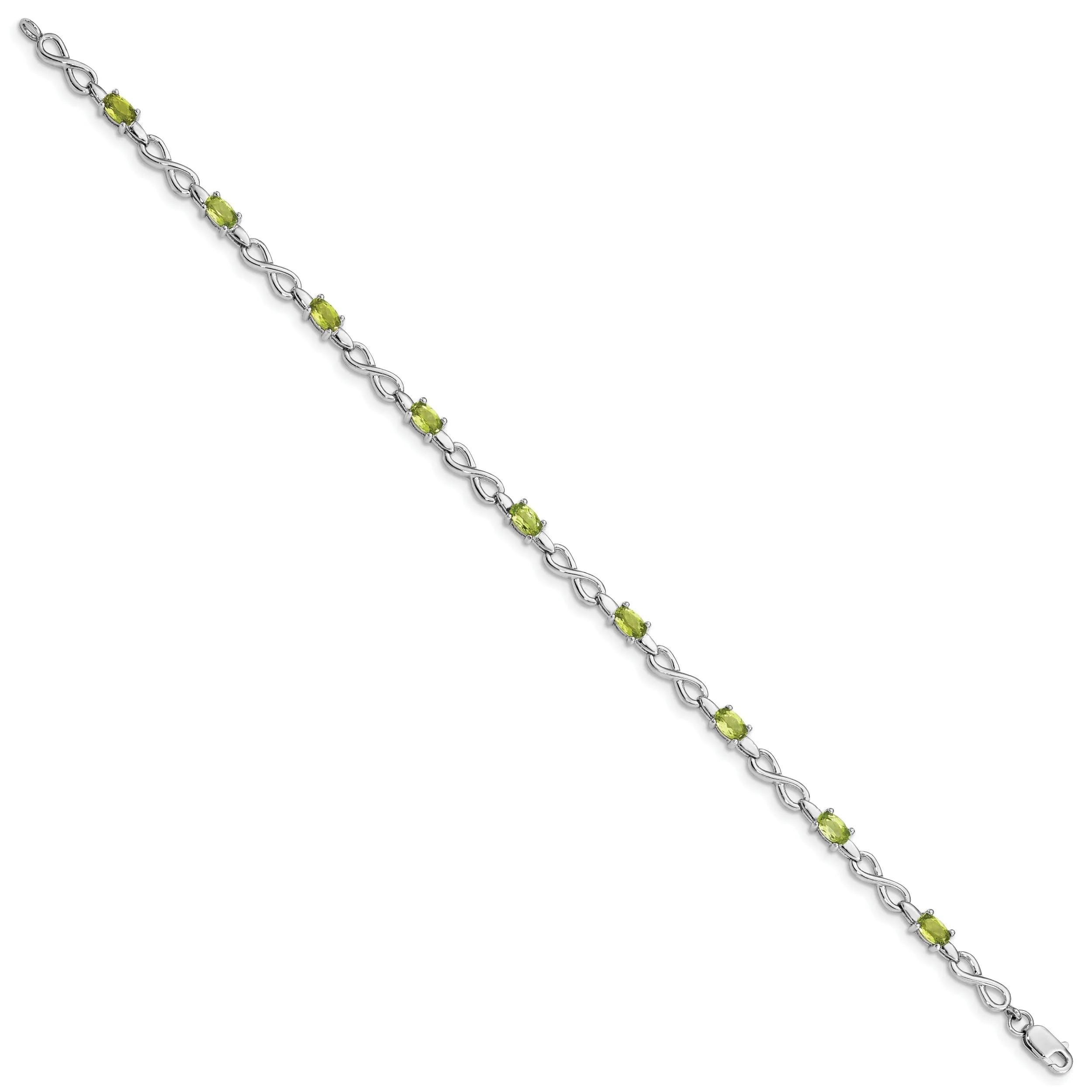 Silver Peridot Gemstone Round Diamond Bracelet