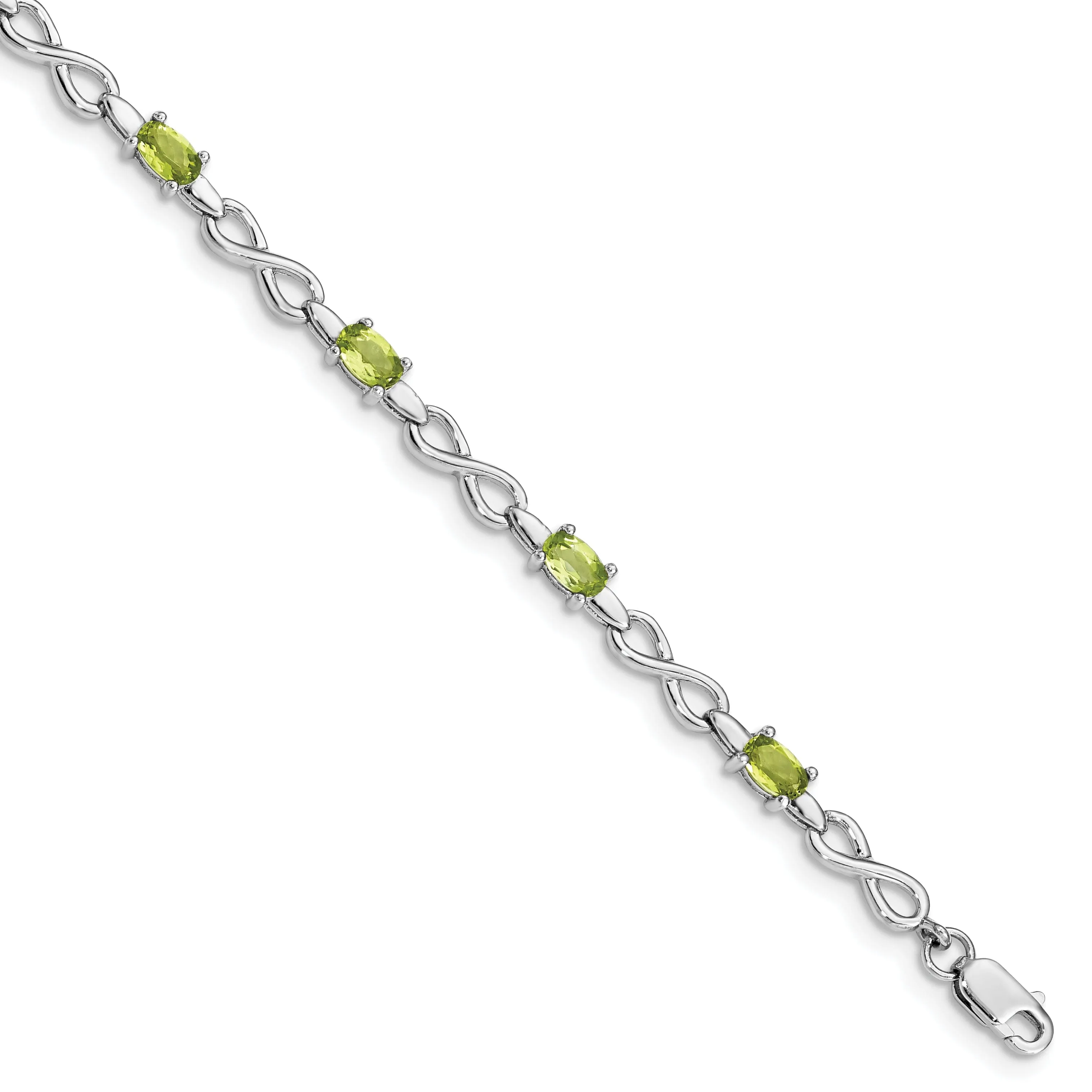 Silver Peridot Gemstone Round Diamond Bracelet