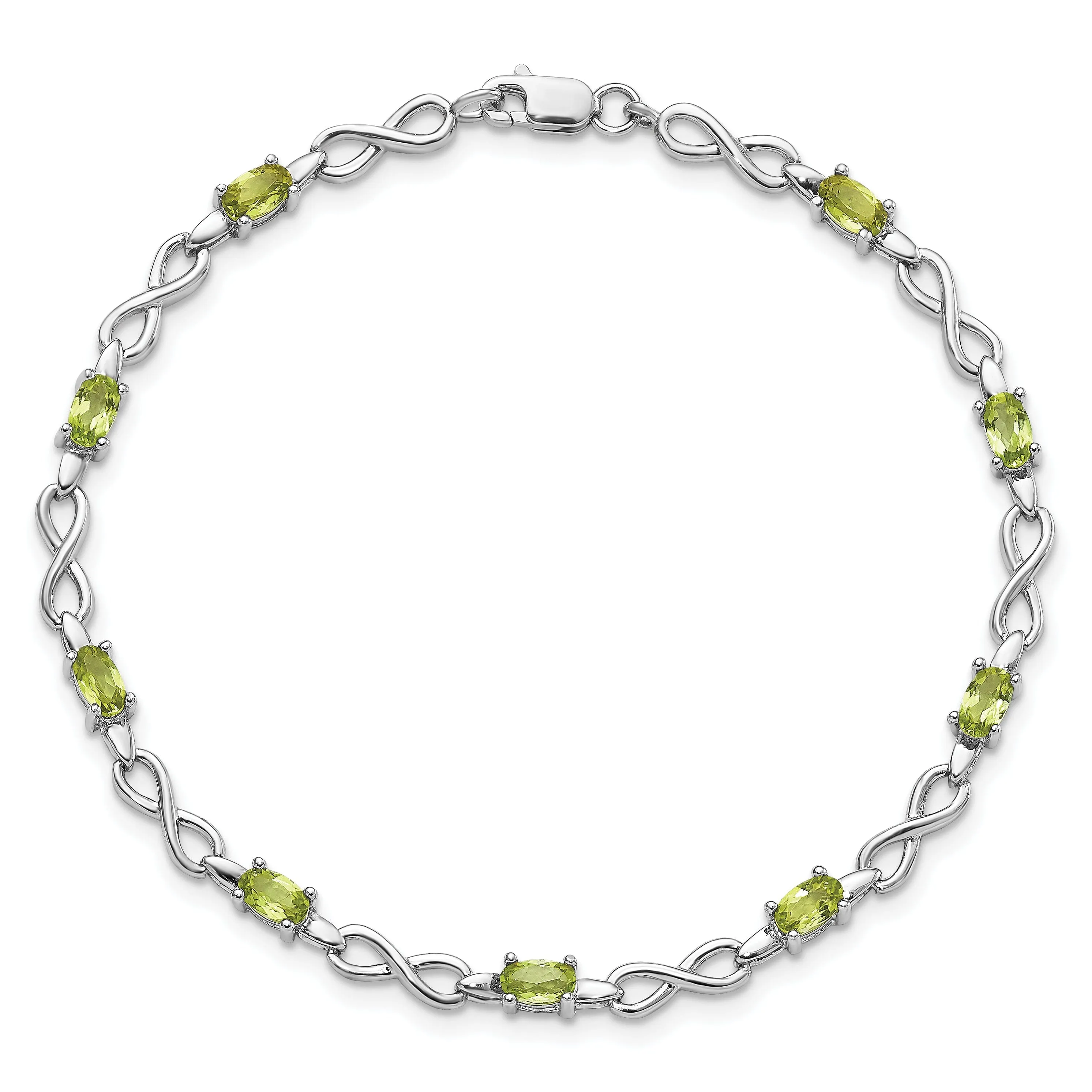 Silver Peridot Gemstone Round Diamond Bracelet