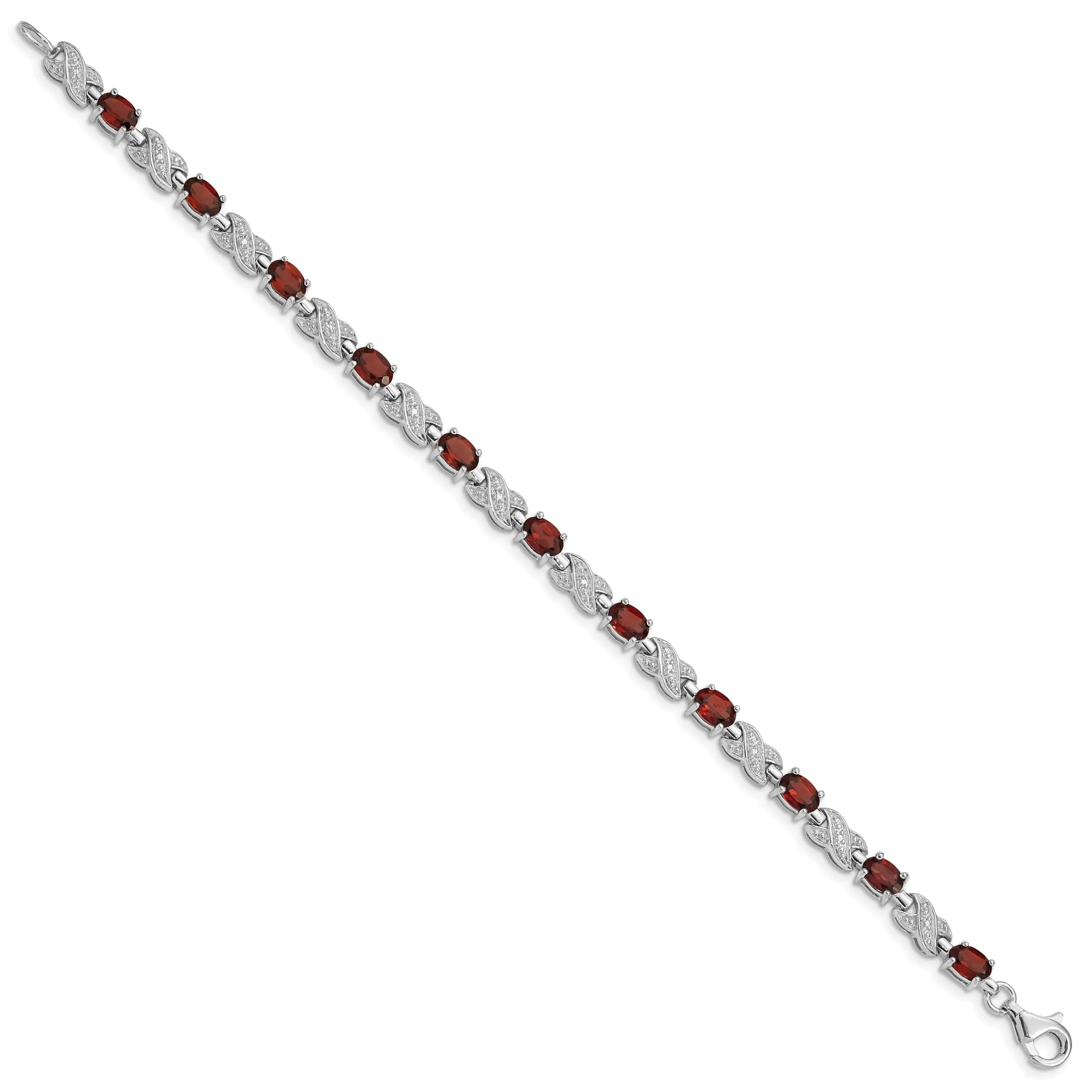 Silver Polish Oval Cut Garnet Gemstone Bracelet