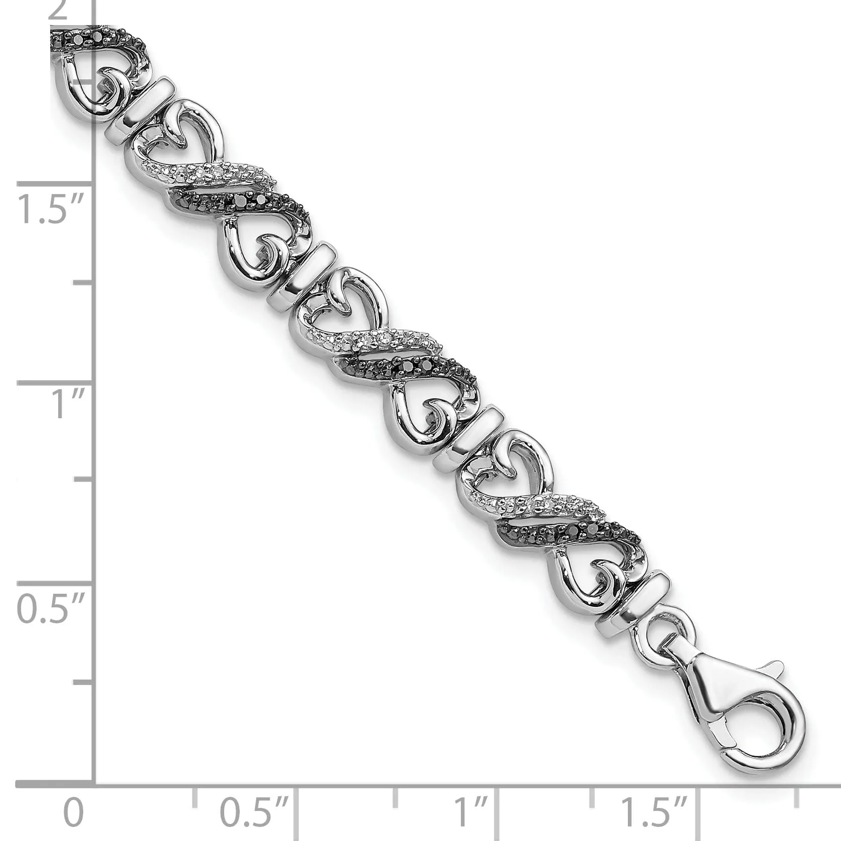 Silver Polished Black White Diamond 7.5 inch Bracelet