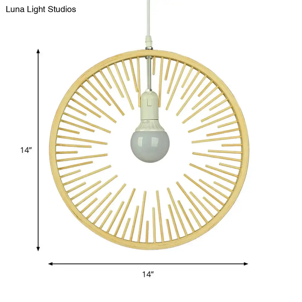 Simple Bamboo Wood Pendant Lighting: 1 Bulb Hanging Lamp Kit for Restaurants