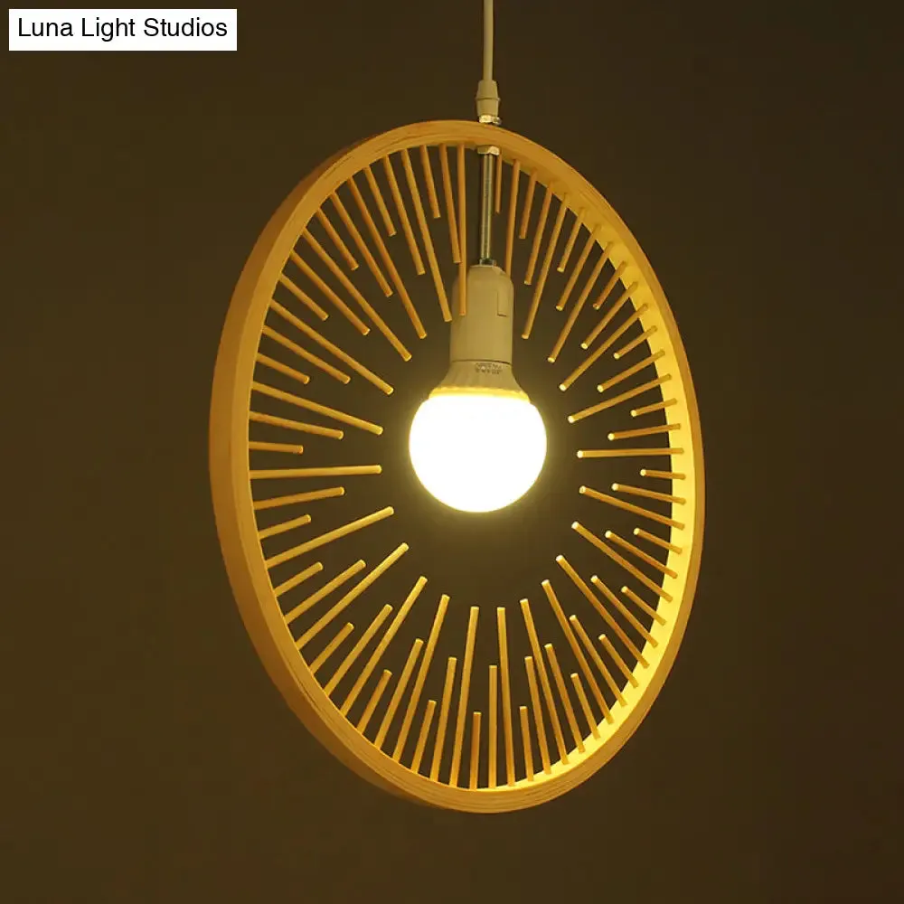 Simple Bamboo Wood Pendant Lighting: 1 Bulb Hanging Lamp Kit for Restaurants